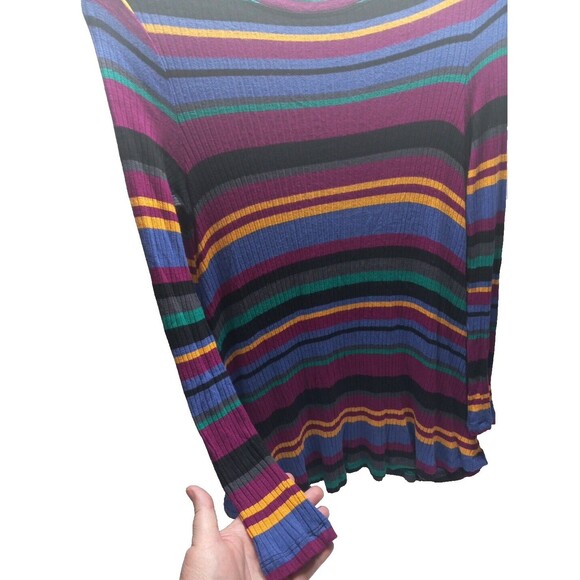 Westbound Petite Small Ribbed Stripe Shirt Long Sleeve Boat Neck Dark Multicolor - Picture 2 of 6